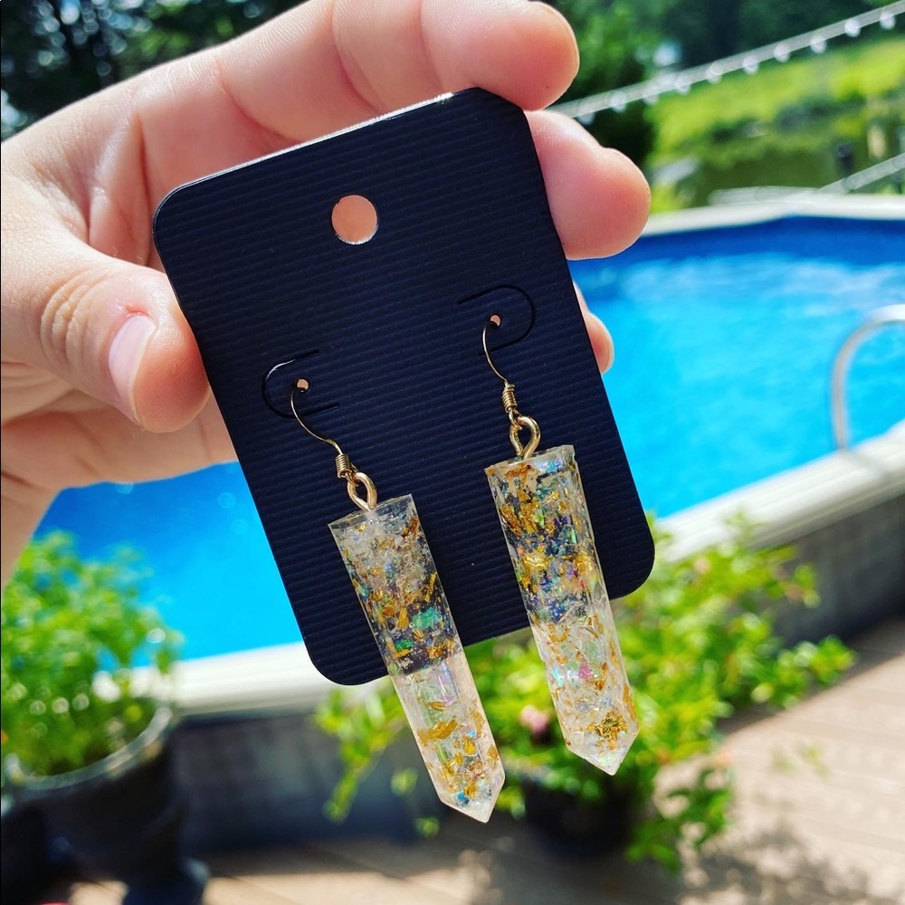 Resin Gold Flake Prism Earrings